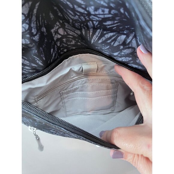 Baggallini Black & Gray Floral Crossbody Bag With Multiple Zipper Compartments - Picture 4 of 10